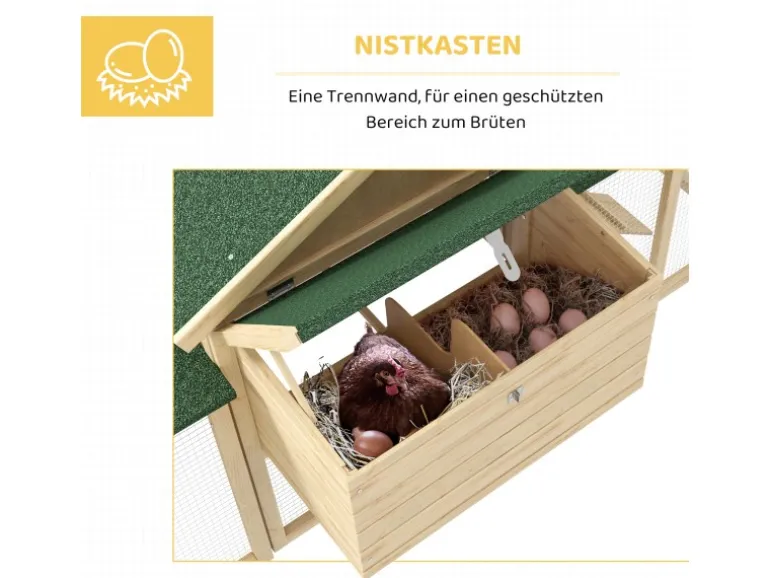 PawHut Hühnerstall 204 x 85 x 93 cm Hühnerhaus mit Freigehege Nistkasten