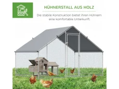 PawHut Hühnerstall Stahl Kunststoff Silber Grau 300L x 200B x 200H cm