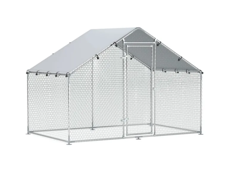 PawHut Hühnerstall Verzinkter Stahl Silber 300L x 170B x 190H cm