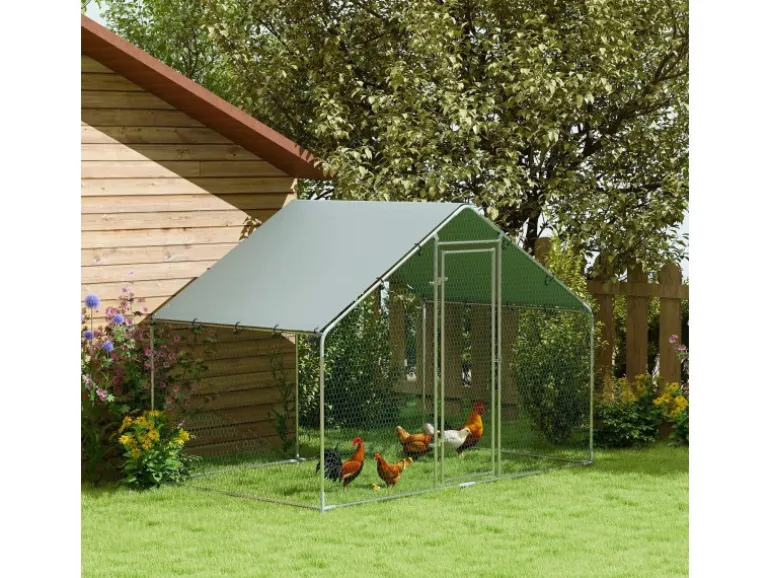 PawHut Hühnerstall Verzinkter Stahl Silber 300L x 170B x 190H cm