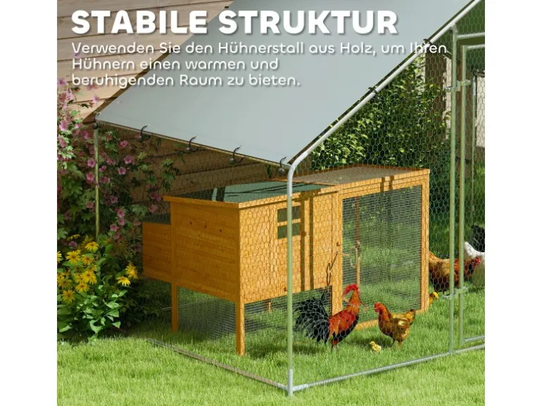 PawHut Hühnerstall Verzinkter Stahl Silber 300L x 170B x 190H cm