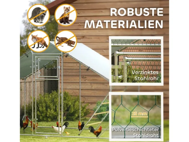 PawHut Hühnerstall Verzinkte Stahlrohre Stahlgitter 300L x 200B x 195H cm