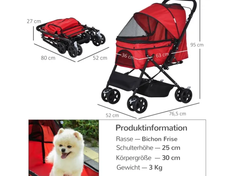 PawHut Hundebuggy für Kleine Hunde und Katzen Klappbar