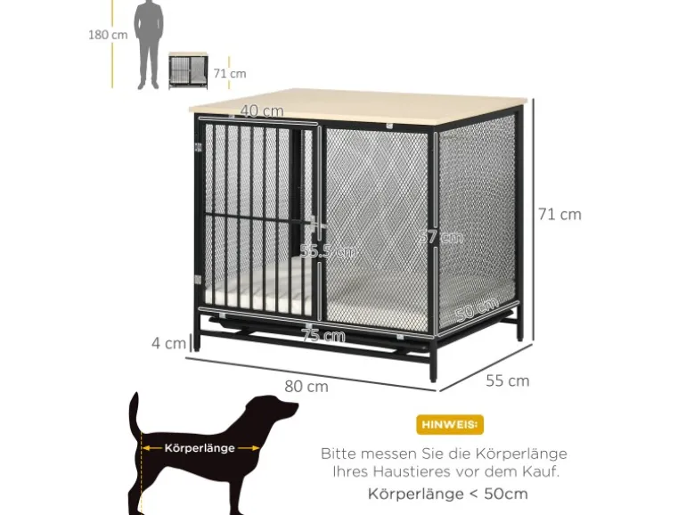 PawHut Hundehaus mit Kissen 80 x 55 x 71 cm