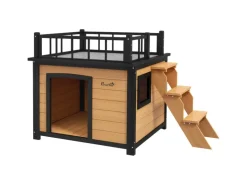 PawHut Hundehütte mit Balkon 121 x 77 x 78 cm