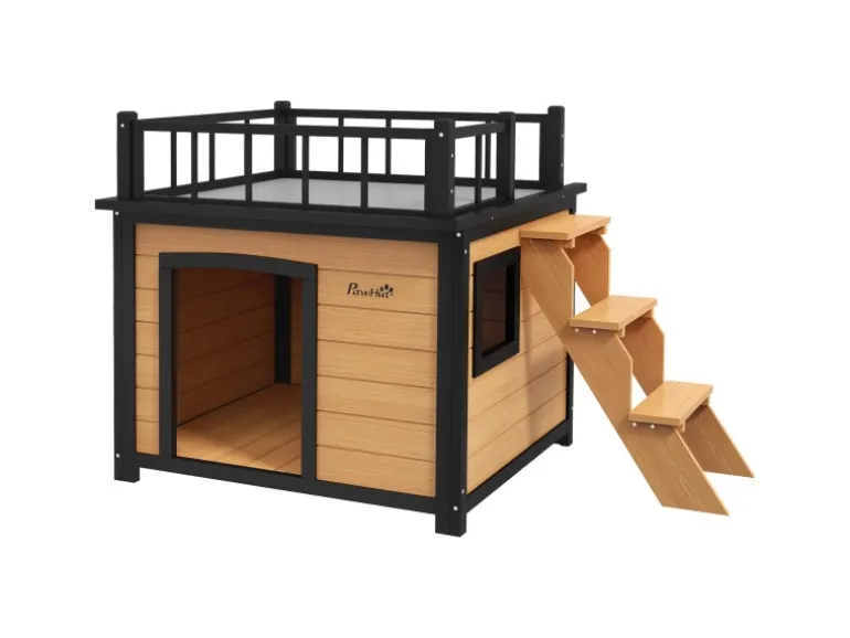 PawHut Hundehütte mit Balkon 121 x 77 x 78 cm