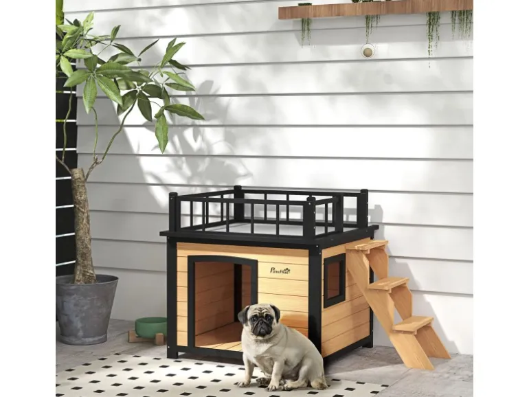 PawHut Hundehütte mit Balkon 121 x 77 x 78 cm