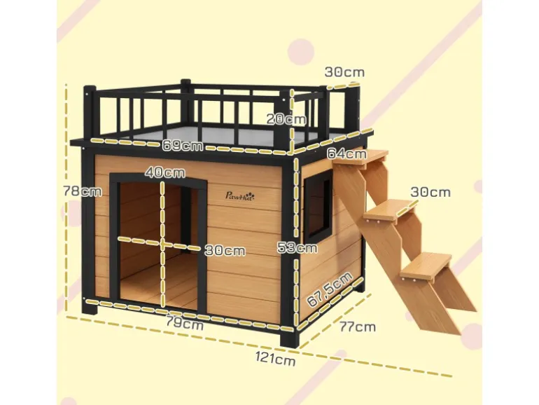 PawHut Hundehütte mit Balkon 121 x 77 x 78 cm