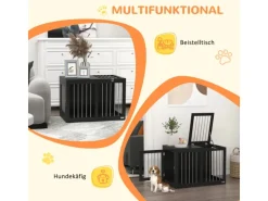 PawHut Hundekäfig Hundehütte Stahl MDF Schwarz 80L x 50B x 56,5H cm
