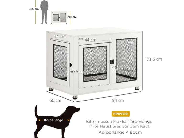 PawHut Hundekäfig Indoor mit Kissen 2 Türen Weiß 94 x 60 x 71,5 cm
