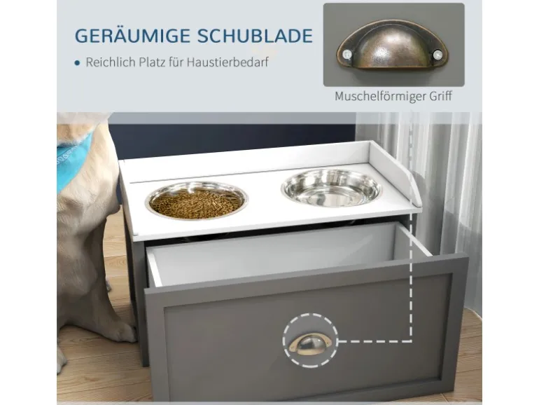 PawHut Hundenapf 2 x 2L Futternapf Erhöht mit Schublade