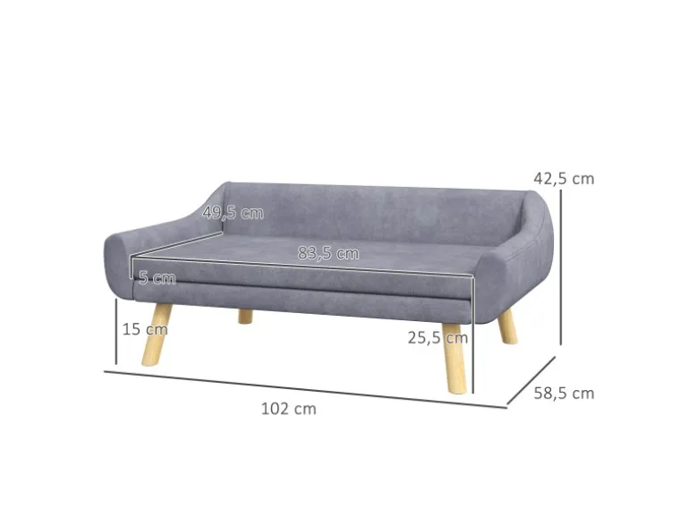 PawHut Hundesofa mit Rückenlehne Holzbeine und Kissen