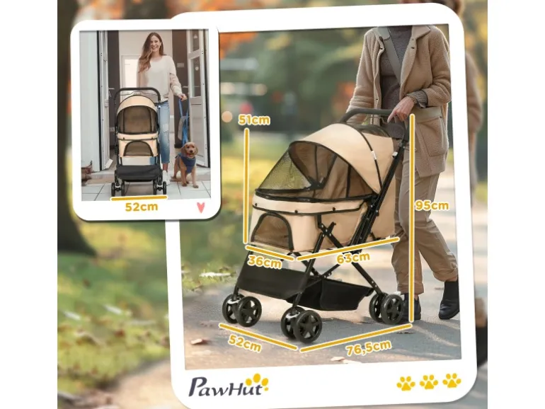 PawHut Hundewagen Stahl Oxford-Gewebe Braun 76,5L x 52B x 95H cm