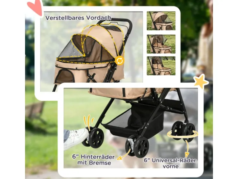 PawHut Hundewagen Stahl Oxford-Gewebe Braun 76,5L x 52B x 95H cm