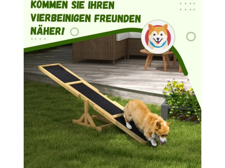 PawHut Hundewippe Hunde Agility Wippe Tannenholz Gelb 180L x 30B x 30H cm