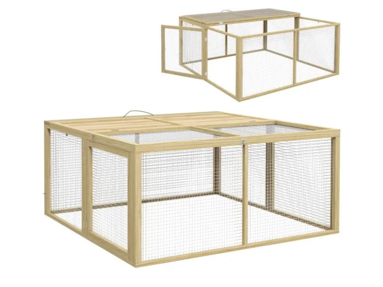 PawHut Kaninchenstall Klappbar mit Freilaufgehege 120 x 120x57 m