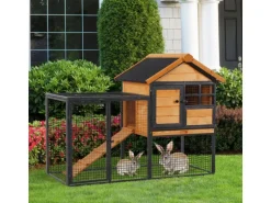 PawHut Kaninchenstall mit Freilaufgehege 122 x 63 x 92 cm