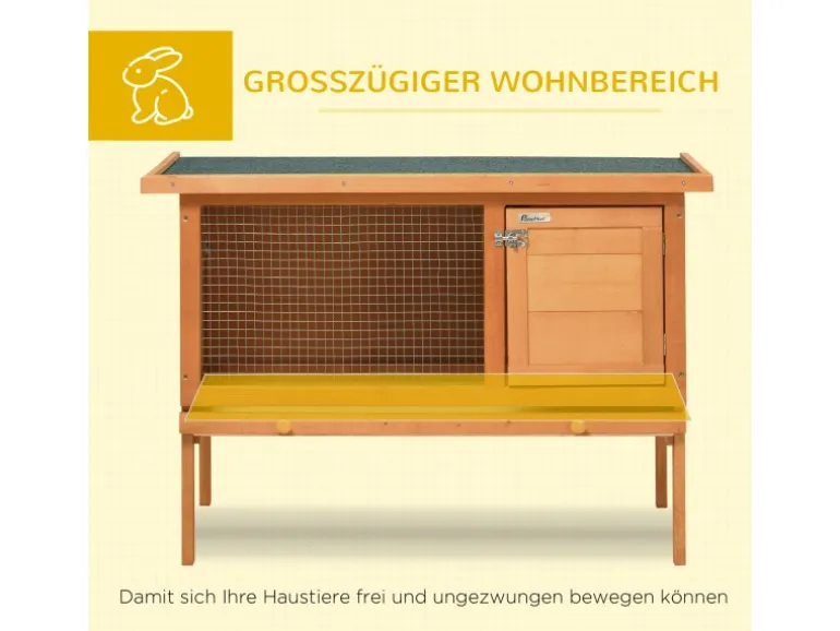 PawHut Kaninchenstall Tannenholz Metall Natur 90cm x 45cm x 65cm