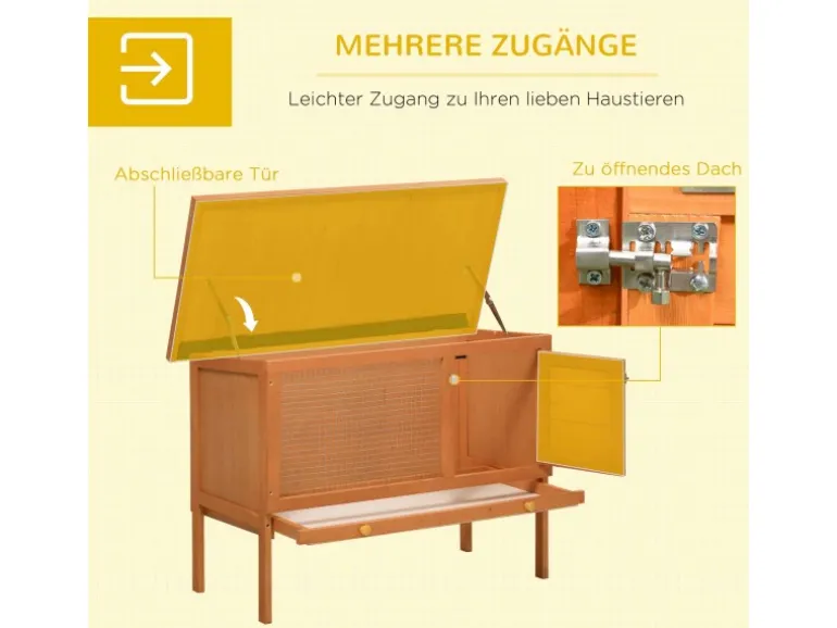 PawHut Kaninchenstall Tannenholz Metall Natur 90cm x 45cm x 65cm