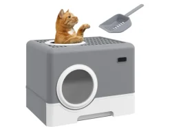 PawHut Katzentoilette mit Deckel 2 Ausgänge