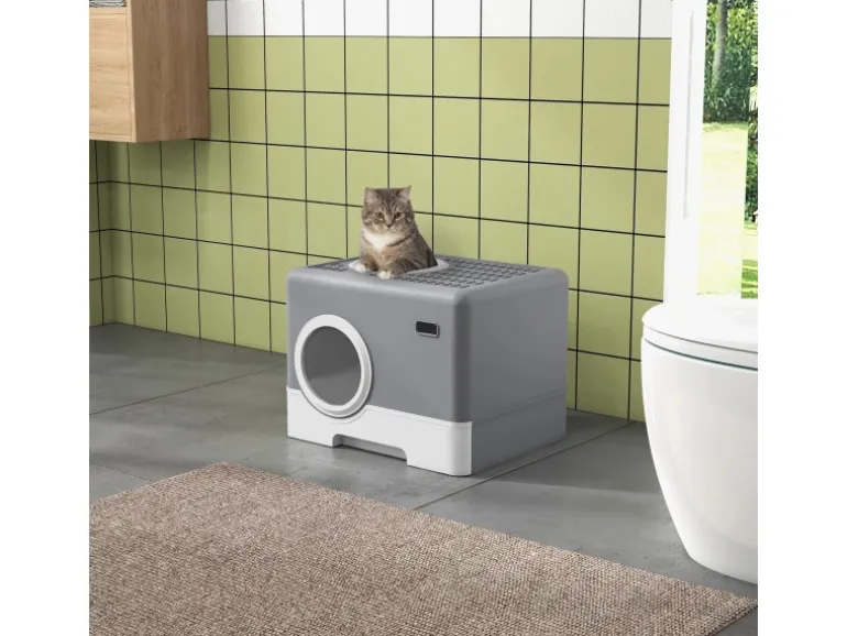 PawHut Katzentoilette mit Deckel 2 Ausgänge