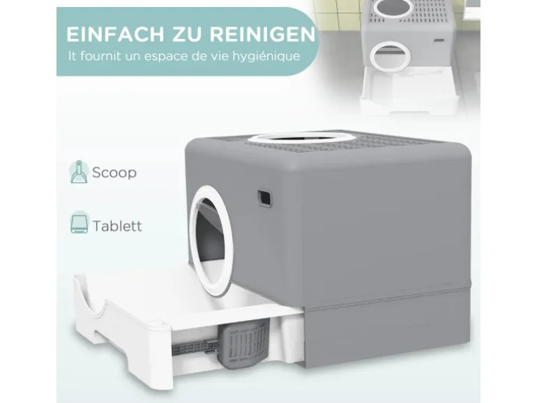 PawHut Katzentoilette mit Deckel 2 Ausgänge