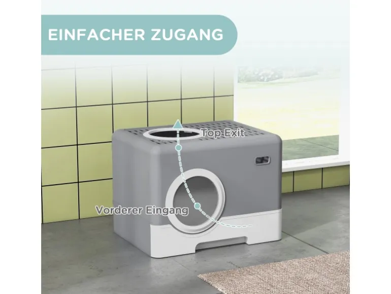 PawHut Katzentoilette mit Deckel 2 Ausgänge