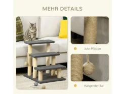 PawHut Katzentreppe 3-Stufig 48 cm mit Sisalsäule Spielball