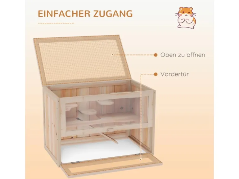 PawHut Käfig Nagerkäfig Kleintierkäfig Tanne Naturholz 60L x 35B x 42H cm