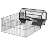 PawHut Kleintierstall mit Klappbarem Auslaufbereich Schwarz 88 x 128,5 x 56 cm