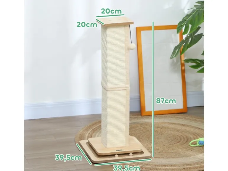 PawHut Kratzstamm Kratzsäule MDF Sisal Eiche 39,5L x 39,5B x 87H cm