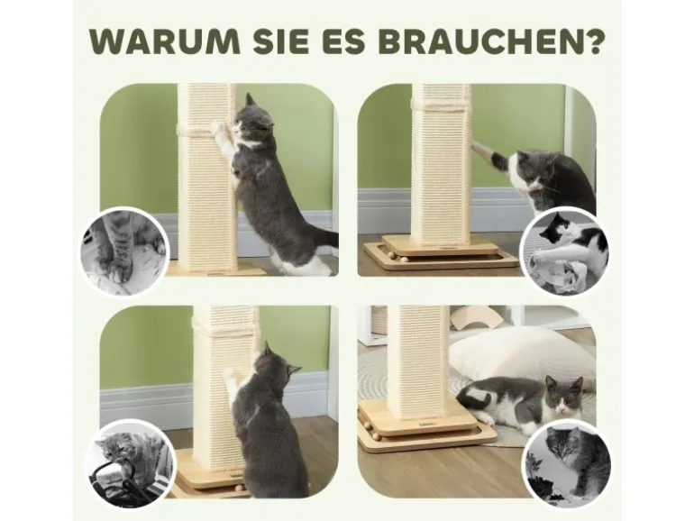 PawHut Kratzstamm Kratzsäule MDF Sisal Eiche 39,5L x 39,5B x 87H cm