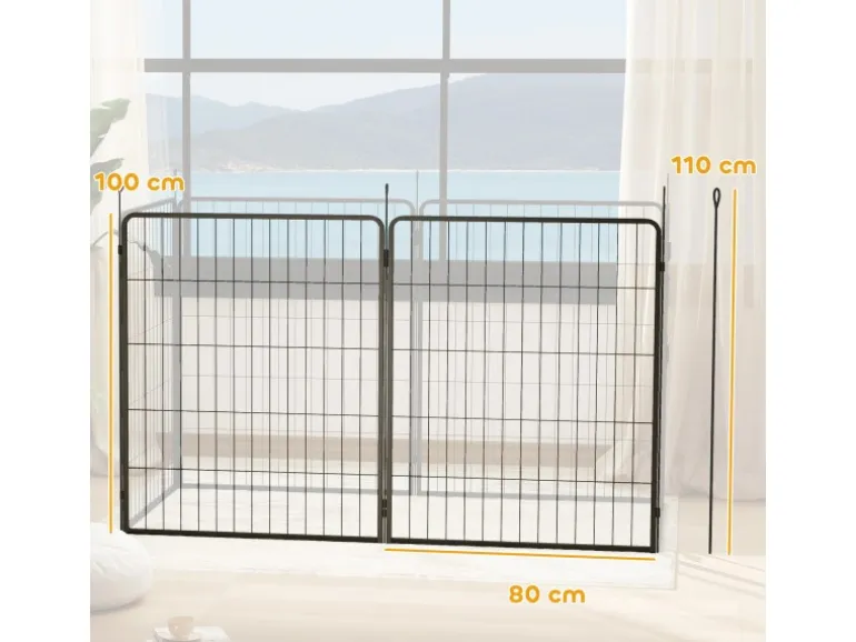 PawHut Pet Playpen Welpenzaun aus Stahl Schwarz 80L x 1,5B x 100H cm