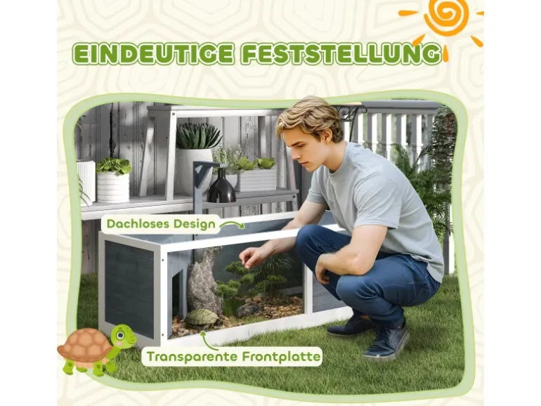 PawHut Schildkrötenhaus Tannenholz Pmma Grau 120L x 50B x 40H cm