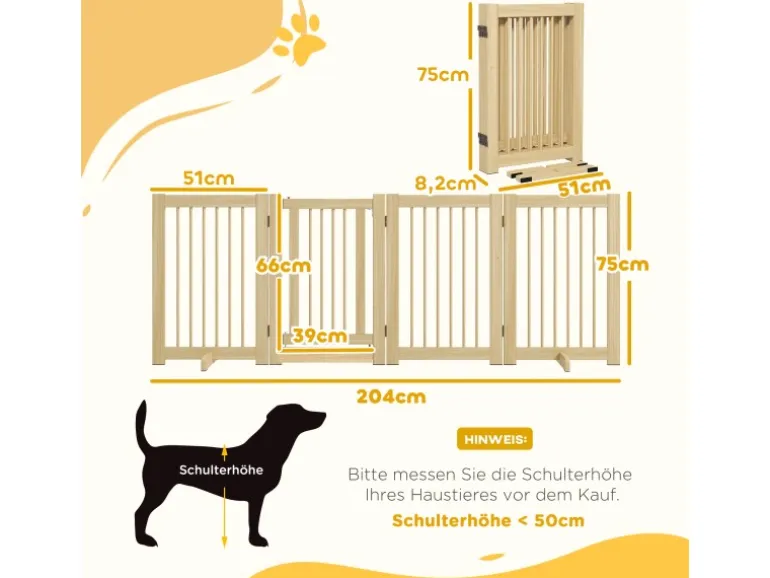 PawHut Schutzgitter Kiefernholz Naturholz 204L x 36B x 75H cm