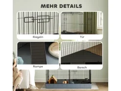 PawHut Small Animal Cage Stahl Oxfordstoff Schwarz 121L x 61B x 61H cm