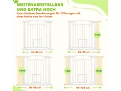 PawHut Türschutzgitter 76-104 cm Absperrgitter Stahl PA Weiß 76-104L x 77H cm