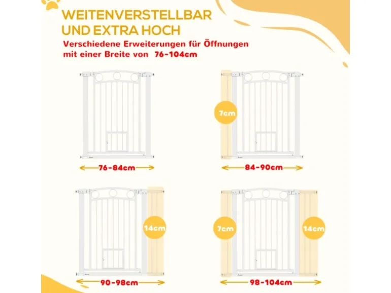 PawHut Türschutzgitter Stahl Kunststoff Weiß 76-104L x 96H cm