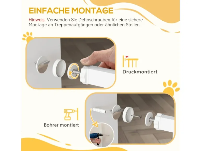 PawHut Türschutzgitter Stahl Kunststoff Weiß 76-104L x 96H cm