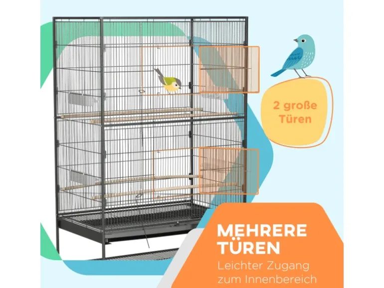 PawHut Vogelkäfig mit Sitzstangen Ablage Bodenwanne