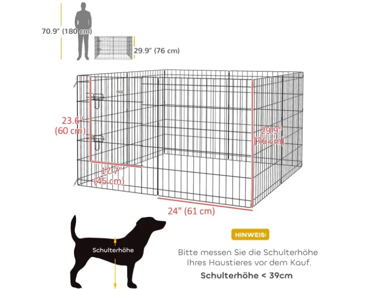 PawHut Welpenauslauf Hundelaufstall Metall Schwarz 61L x 4B x 76H cm