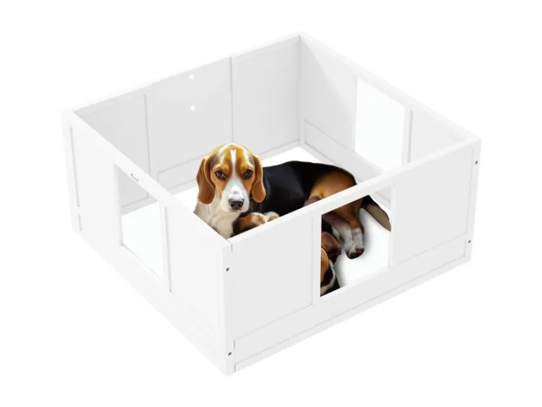 PawHut Wurfkiste für Welpen Kiefernholz MDF Weiß 100L x 96B x 48H cm