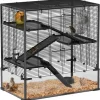 PawHut Zwerghamster-Käfig Stahl Gehärtetes Glas Schwarz 78,5L x 48,5B x 80H cm