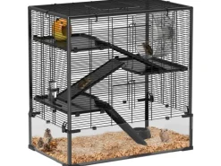 PawHut Zwerghamster-Käfig Stahl Gehärtetes Glas Schwarz 78,5L x 48,5B x 80H cm