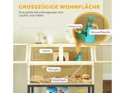 PawHut Zwerghamsterkäfig Tannenholz Stahl Naturholz 87L x 43B x 101H cm
