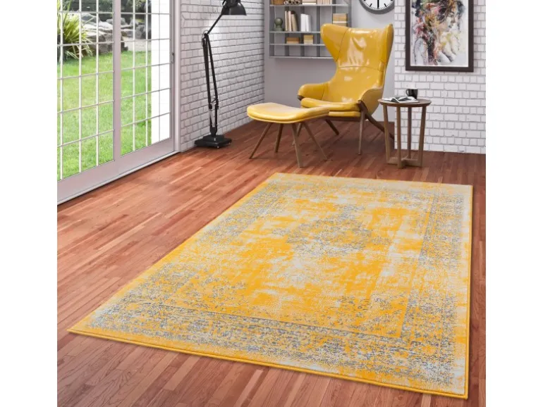 Pergamon Designer Teppich Passion Vintage Bordüre Safran Gelb 80x150cm