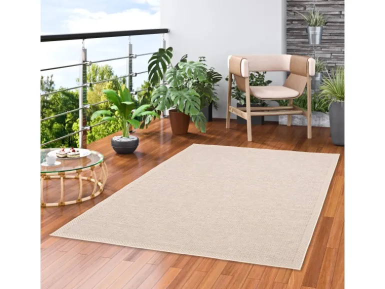 Pergamon In & Outdoor Teppich Flachgewebe Ottawa Bordüre Beige 120x170cm