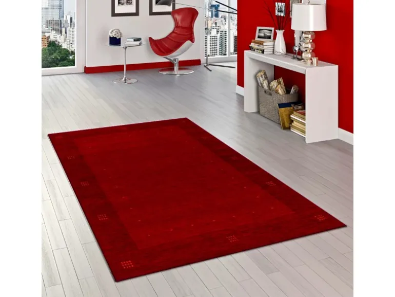 Pergamon Natur Teppich Indo Gabbeh Indira Bordüre Rot 90x160cm
