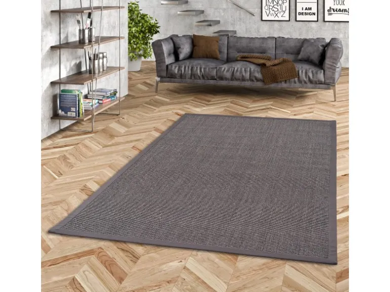 Pergamon Sisalteppich Natura Klassisch mit Bordüre Anthrazit 150x150cm