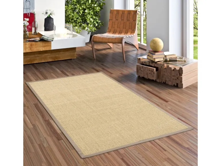 Pergamon Sisalteppich Natura Klassisch mit Bordüre Creme Taupe 150x150cm